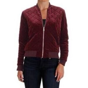 Lauren Ralph Lauren Women's Velvet Quilted Bomber Jacket Small Burgundy Wine
